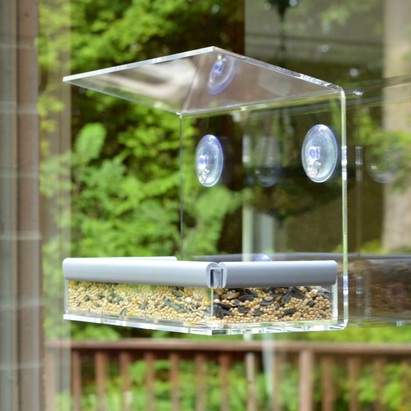 PetFusion Tranquility Window Bird Feeder in Premium Lucite Acrylic. (I) Removable Tray, (II) 3 Perches, Clear - Image 5